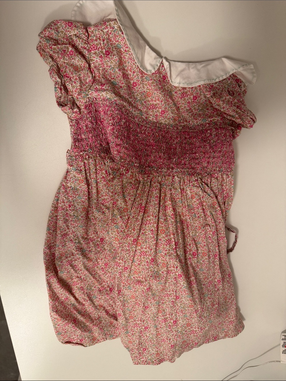 Lily Rose Pink Floral Smocked Dress with White Collar
